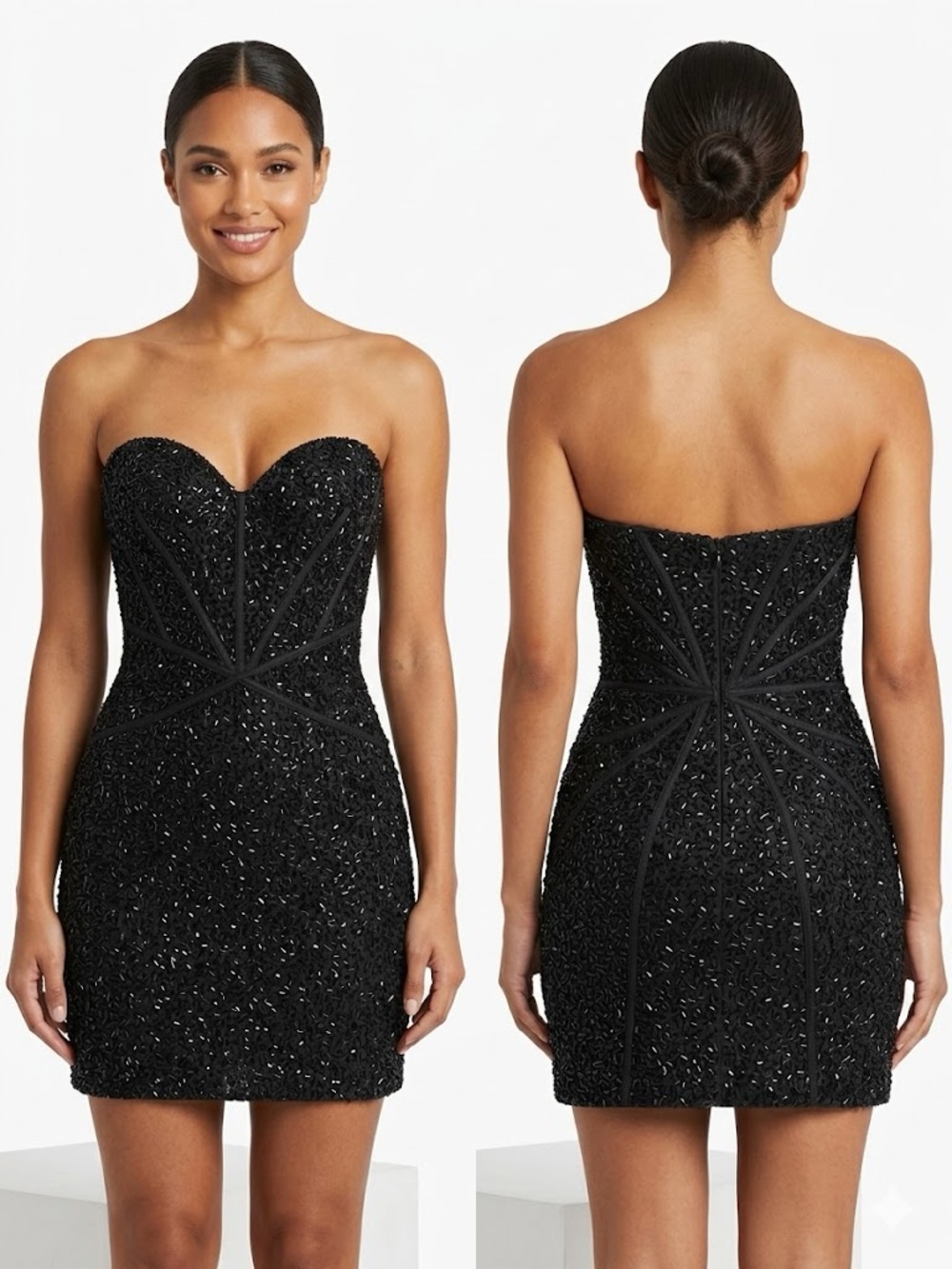 Sherri Hill Fully Hand-Beaded Strapless Corset Mini-Dress |Cocktail Prom Pageant